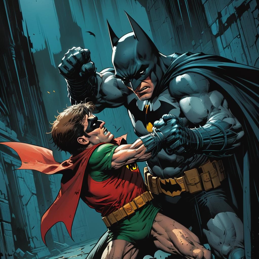 Dark Knight's Fury: A Gritty Comic Book Illustration of Batm...