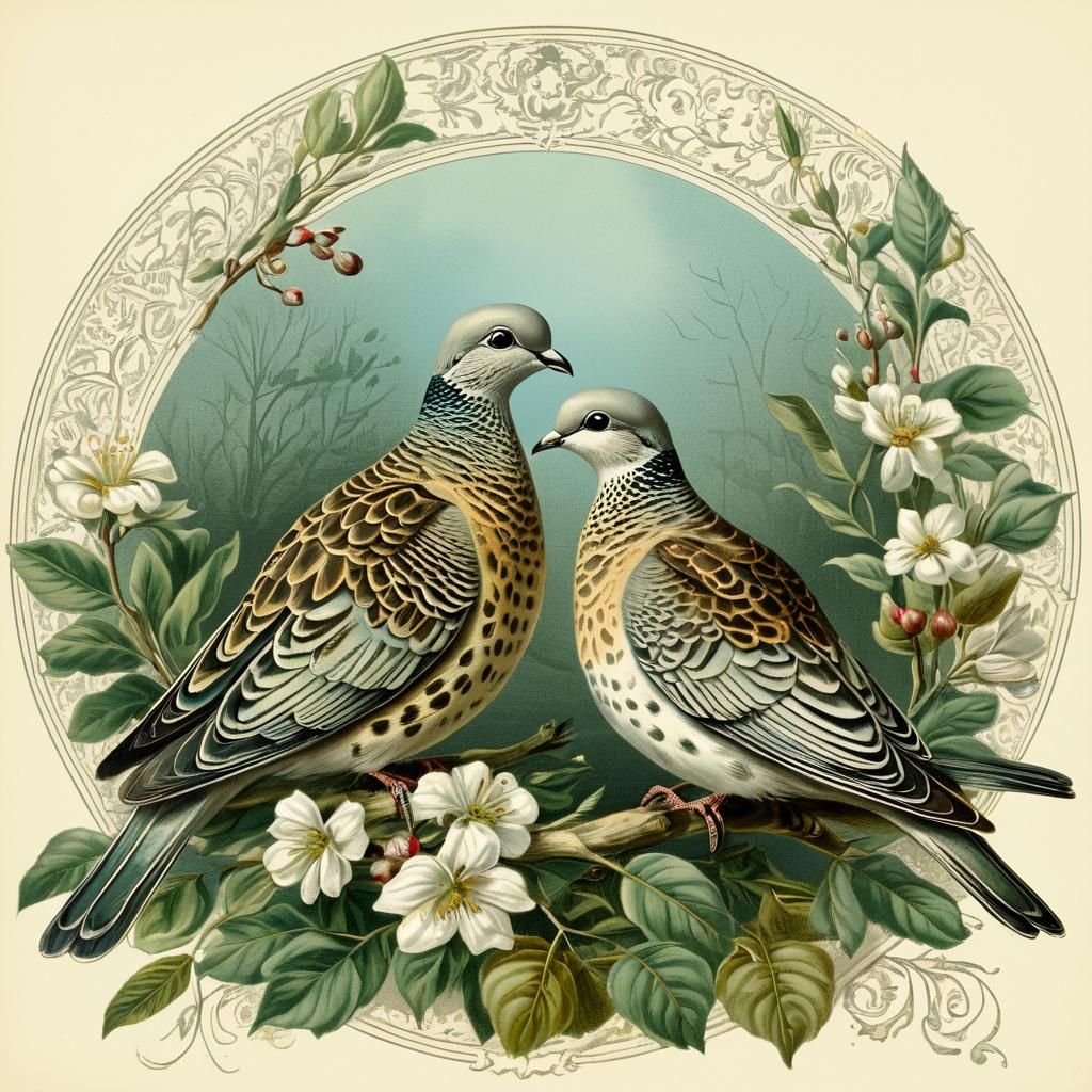 Victorian Illustration of Two Turtle Doves