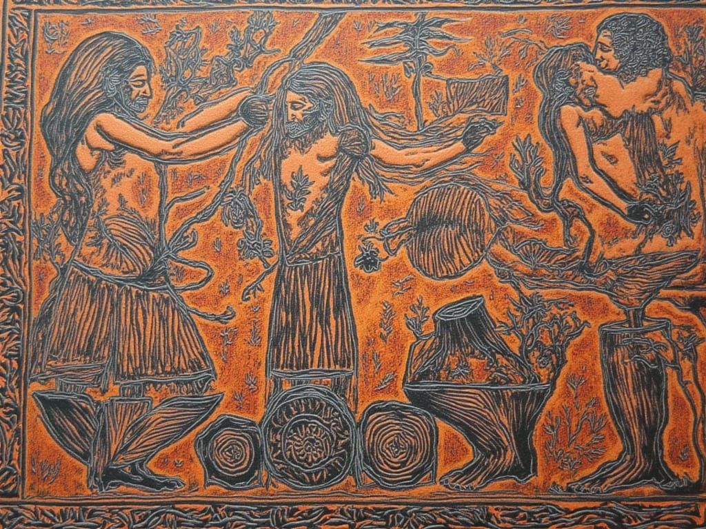 Expressionist Pictograph Mandala of Theseus and the Minotaur