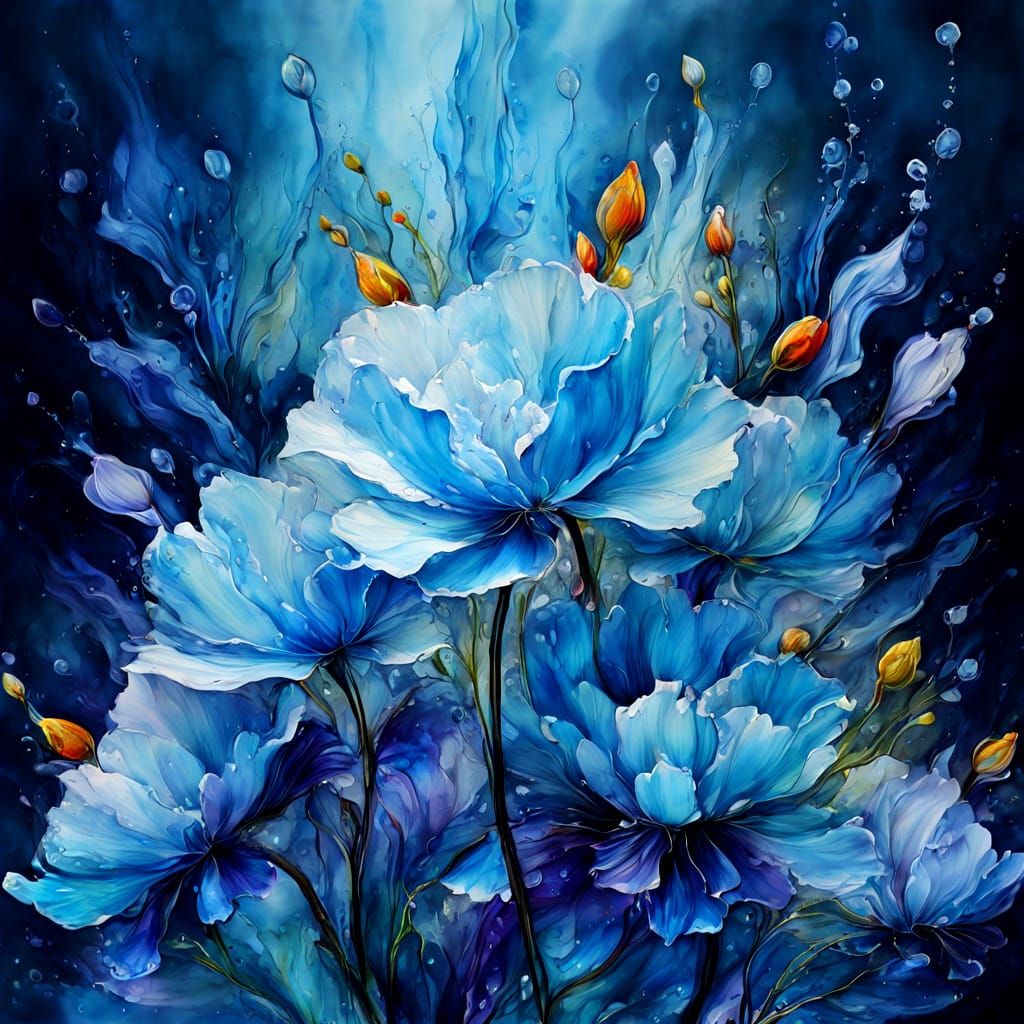 Ethereal Water Flowers in Vibrant Oil Paint Style