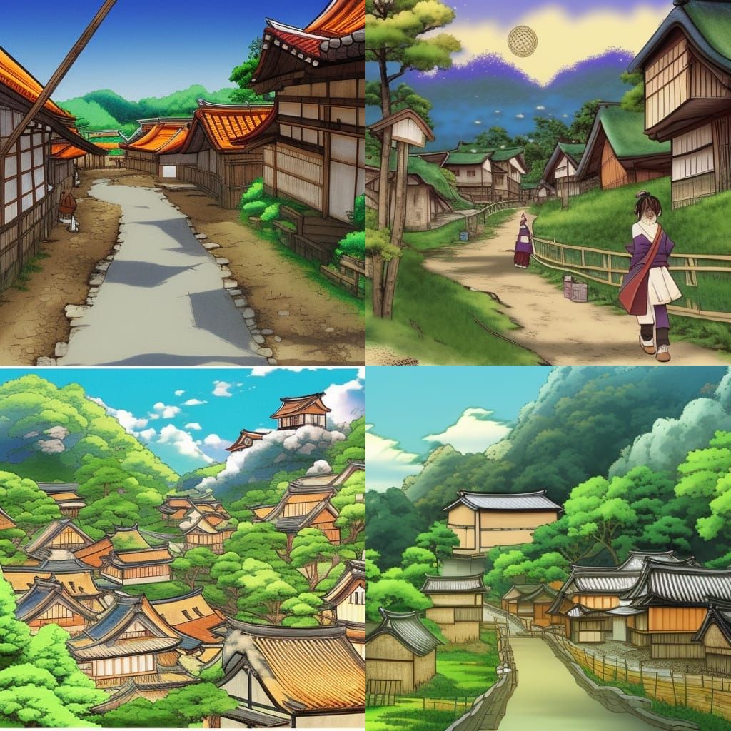 Japanese Rural Village in Anime Style