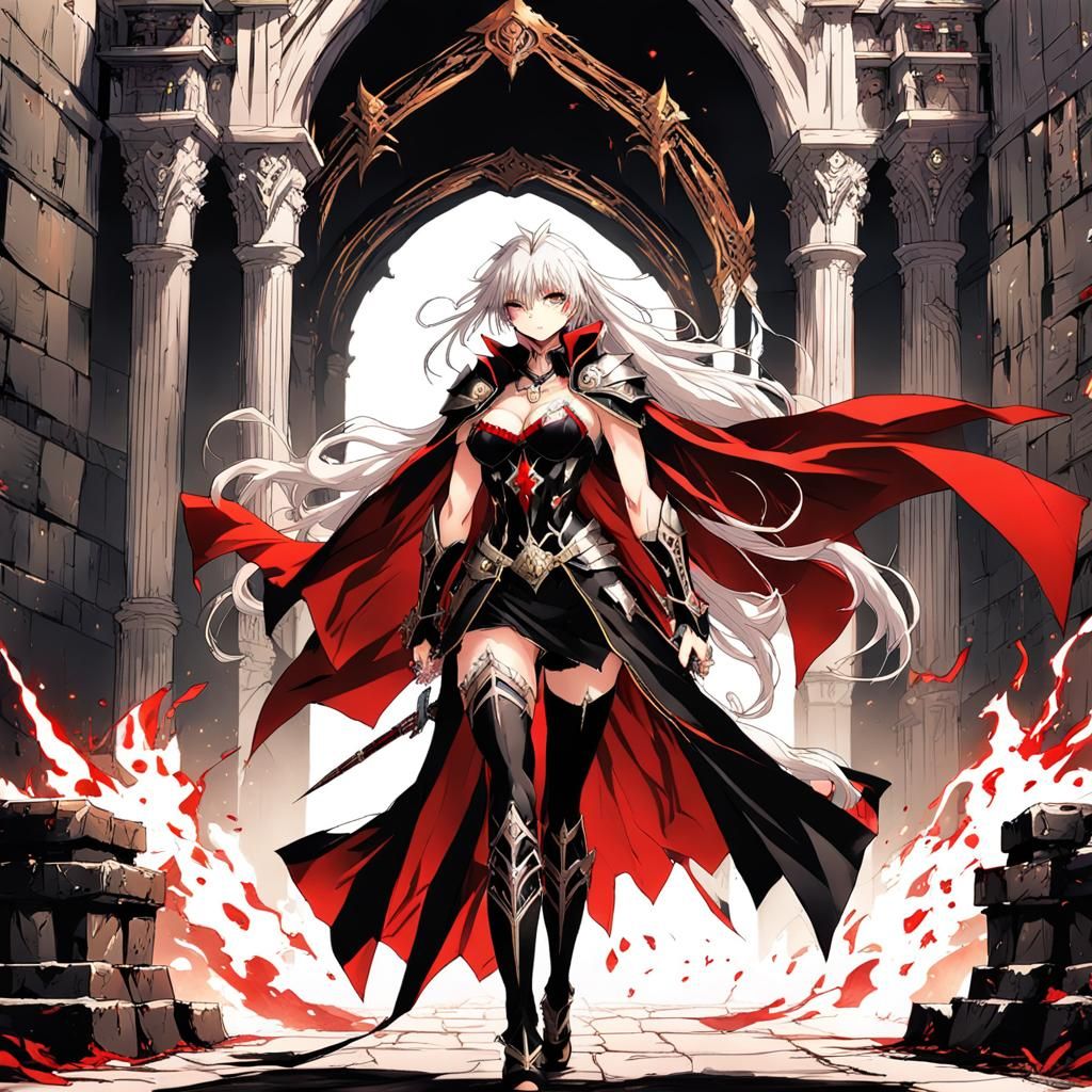 Armored Warrior Woman at Castle Entrance: Anime Style