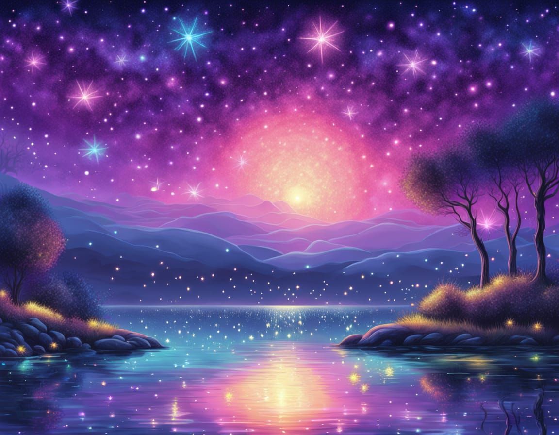 Sparkling Night Landscape in Fantasy Style