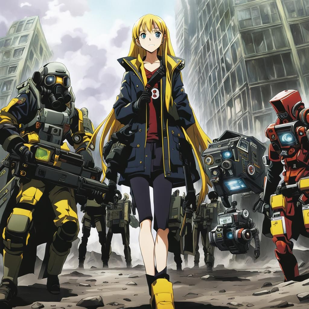 Post-Apocalyptic Cyberpunk Girl and Her AI Robot