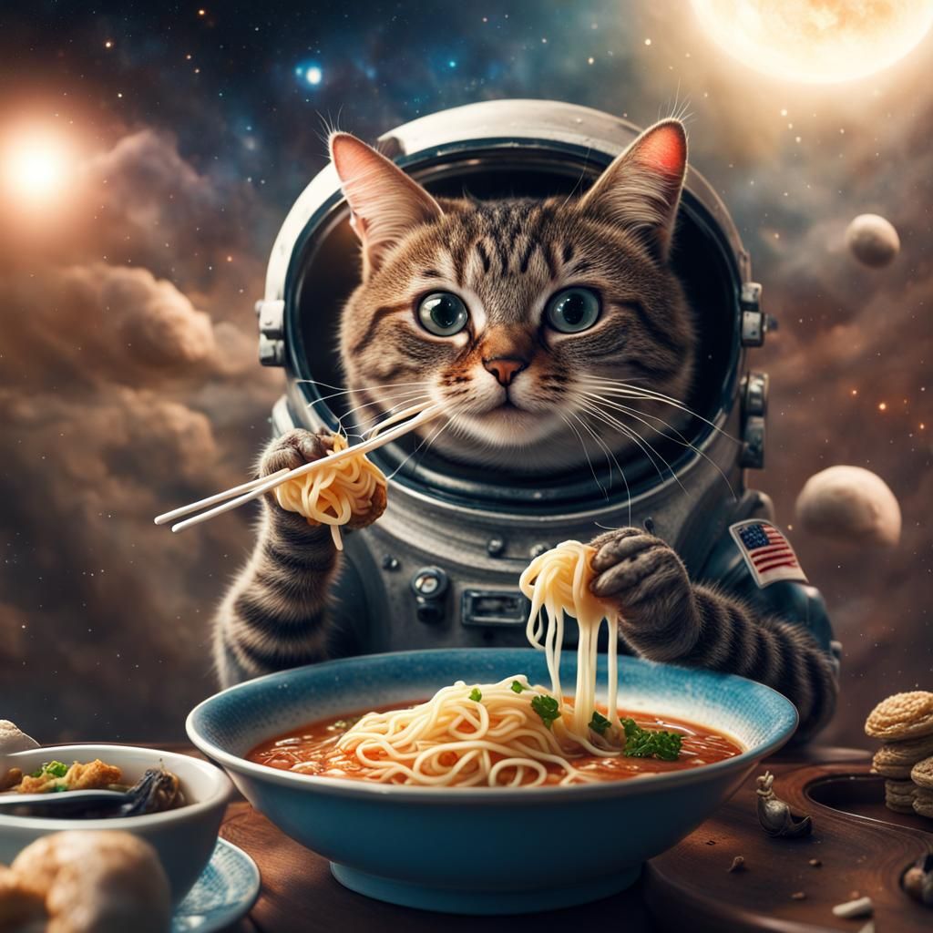 Snail-Cat Eats Ramen in Space