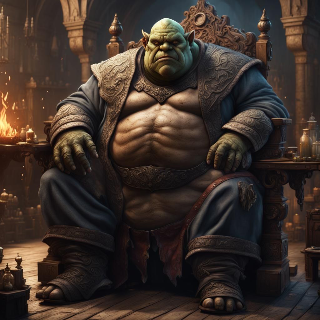 Obese Orc Merchant in Detailed Matte Painting