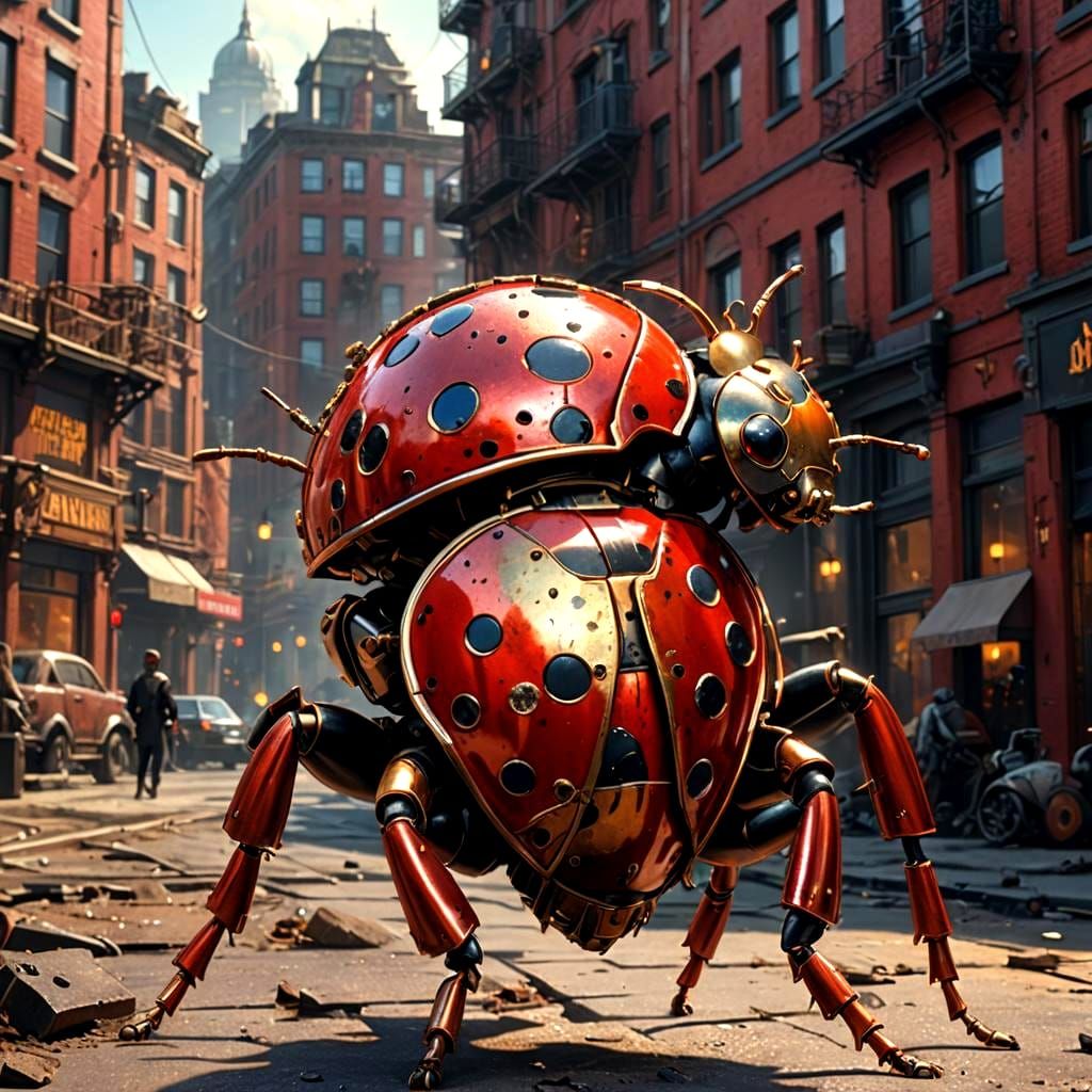 Steampunk Ladybug on Way to War in Sunlight