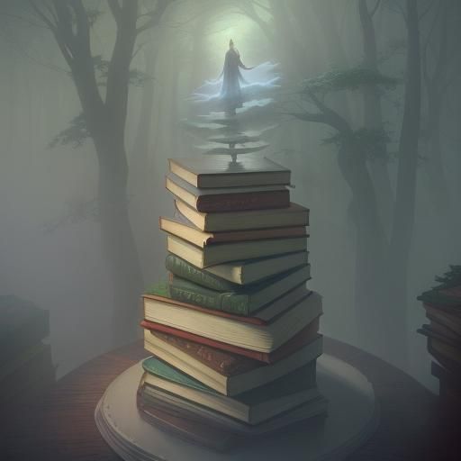 Ethereal Stack of Books in Kinkade Style