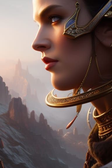 Norse Goddess Portrait in Watercolor Style