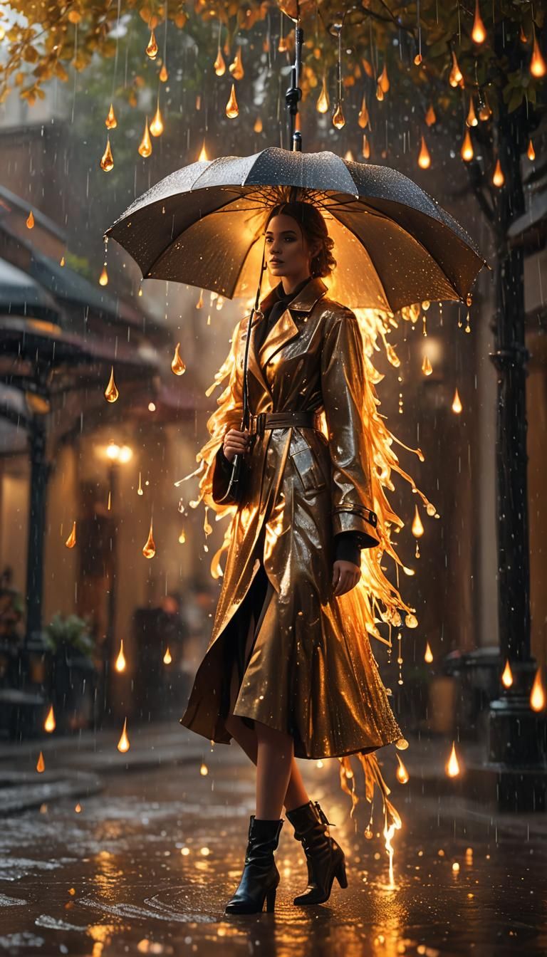 Enchanted Flame Figure with Diamond Rain Umbrella