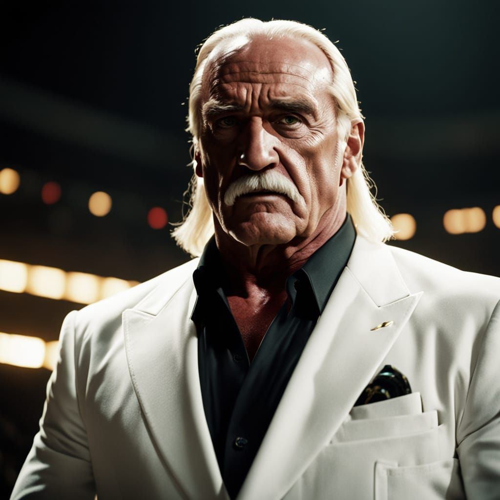 Hulk Hogan in White Suit, Cinematic Style