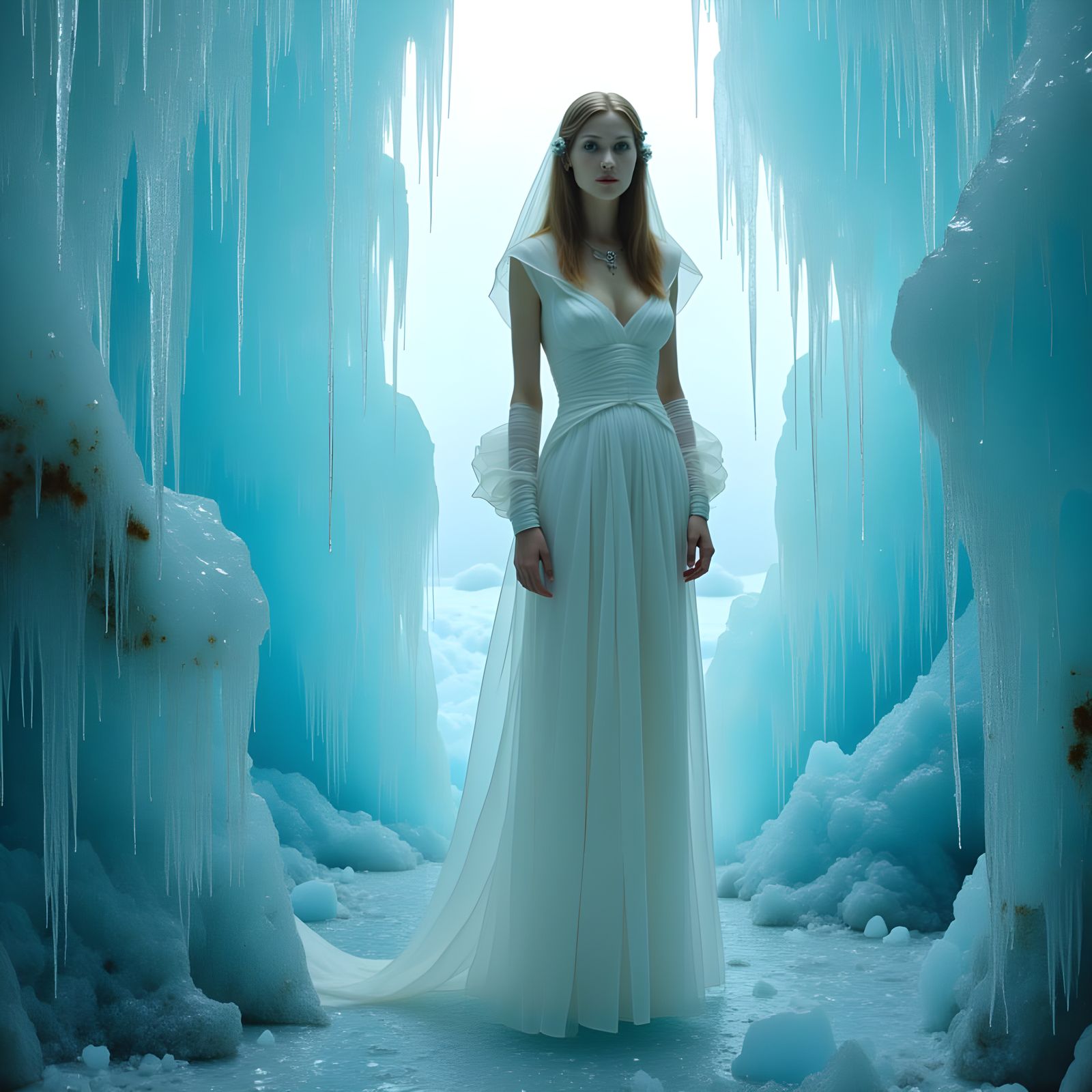 Ice Queen in Frozen Landscape as Digital Art