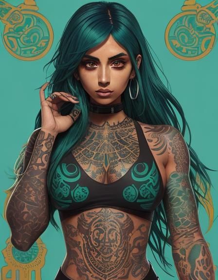 Anime Middle-Eastern Girl with Neon Tattoos