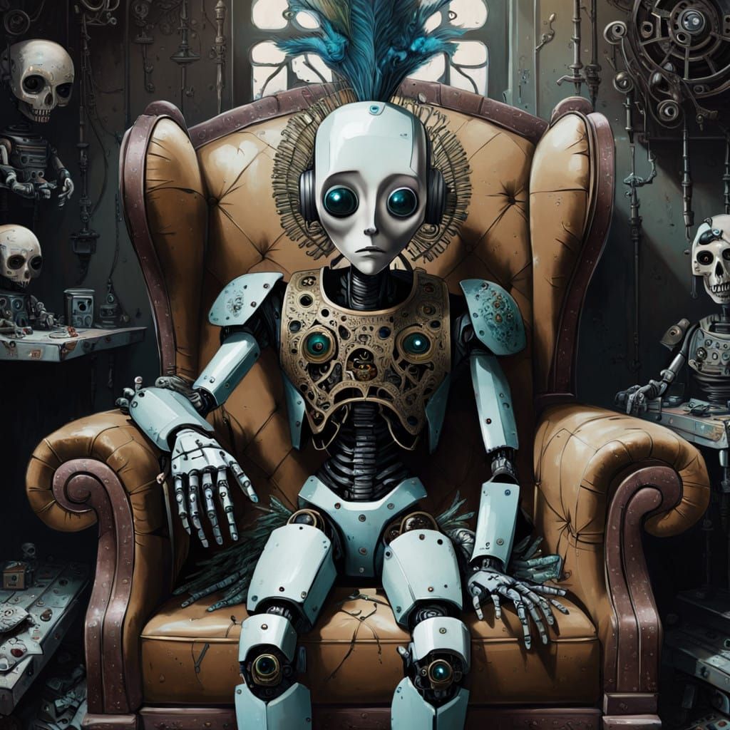 Surreal Cyberpunk Robot Doll in Sombre Jailcell