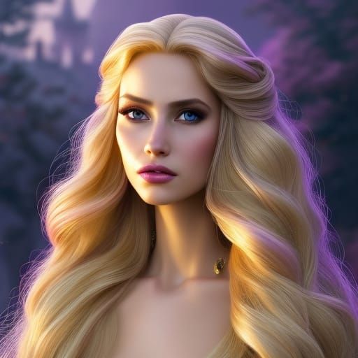 Rapunzel Portrait with Long Hair, Fantasy Art