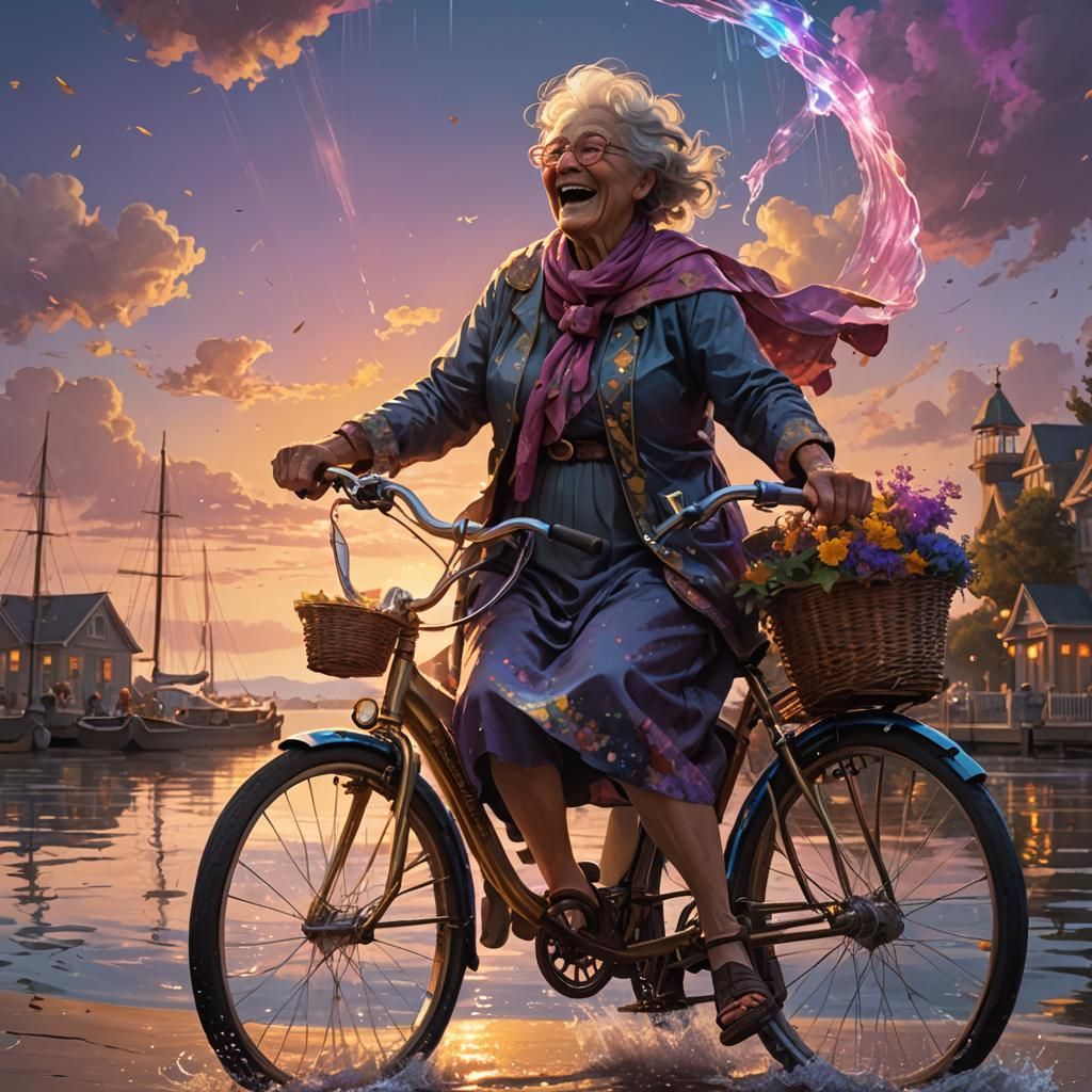 Grandma's Sunset Ride: Hyperdetailed Concept Art