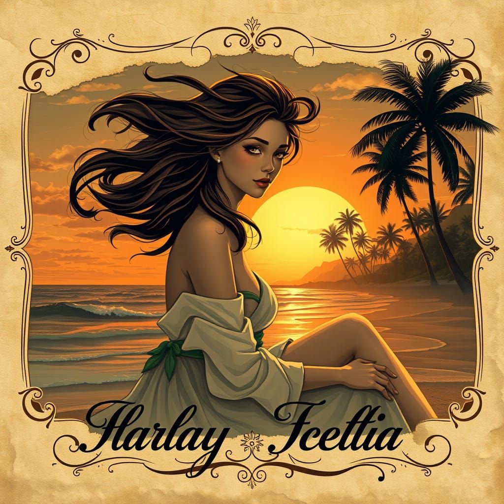 Elegant Woman on Tranquil Beach Sunset