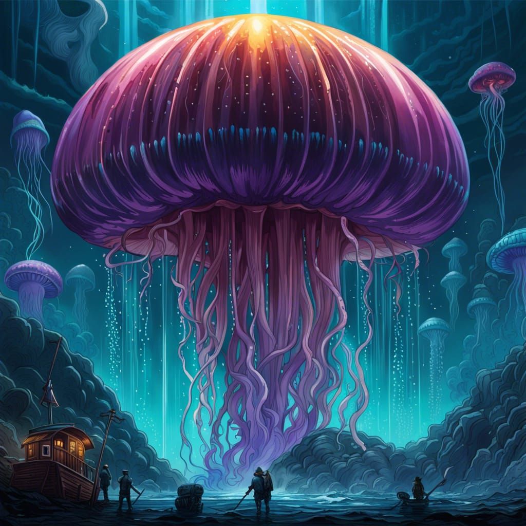 Giant Jellyfish Concept Art in Surreal Style