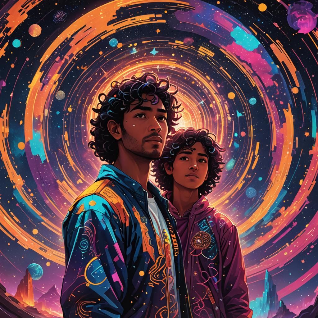 Cosmic Battle: Kiran and Adira's Neon Rebellion