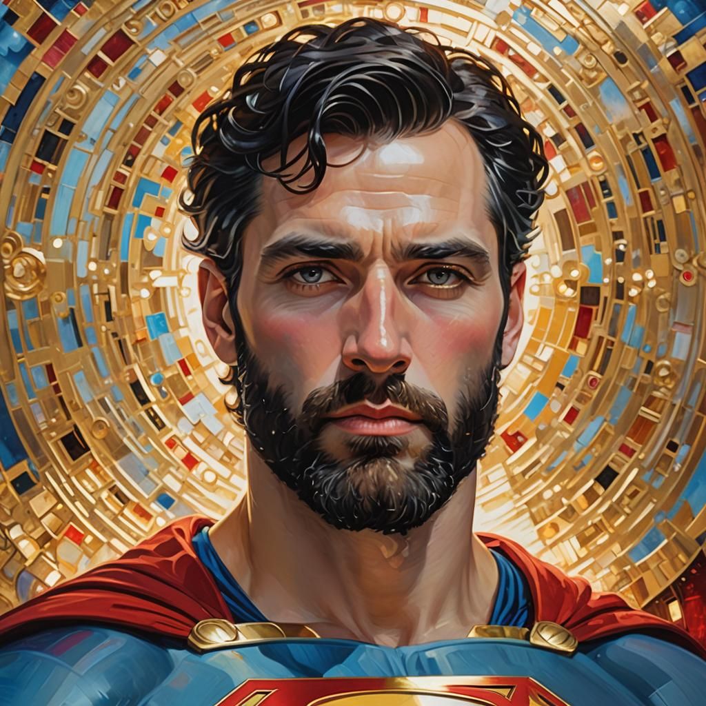 Superman Portrait in Gustav Klimt Impressionist Style