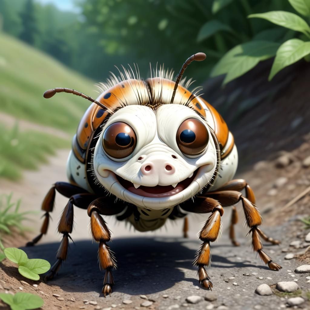 Detailed Airbrush Art of a Smiling Bug