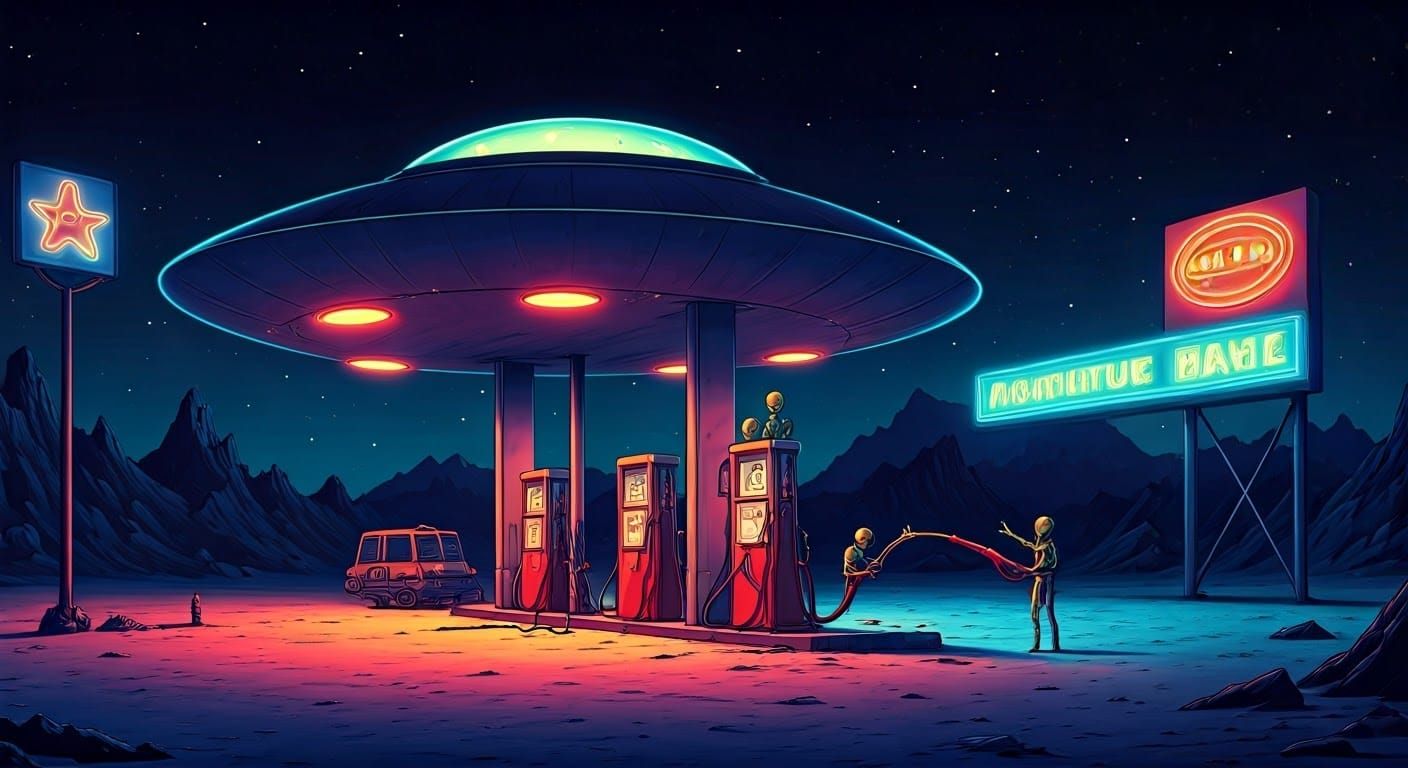 Alien Gas Station on the Moon, Moebius Style