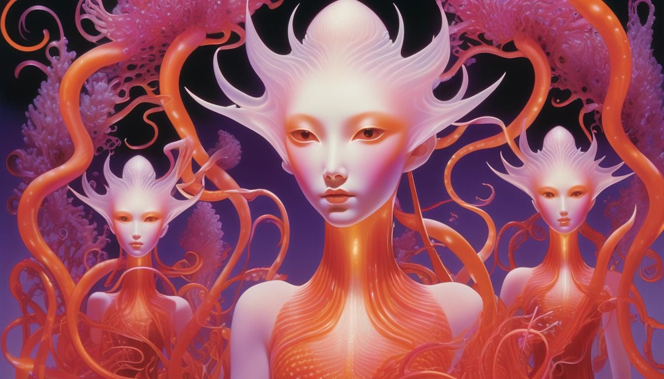 Glowing Humanoids Flee Alien Storm in a Holographic Style