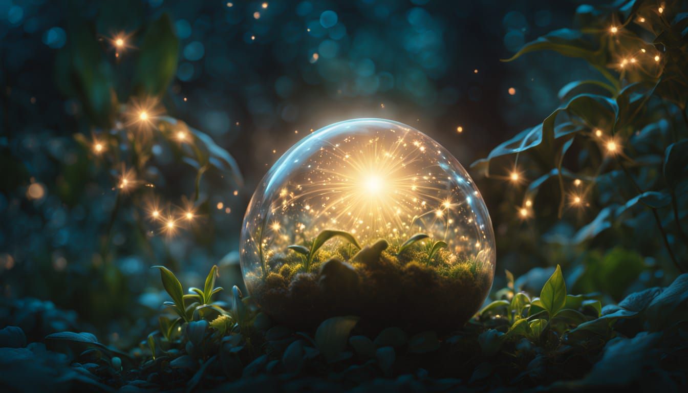 Ethereal Celestial Garden Blooms with Glowing Ovum