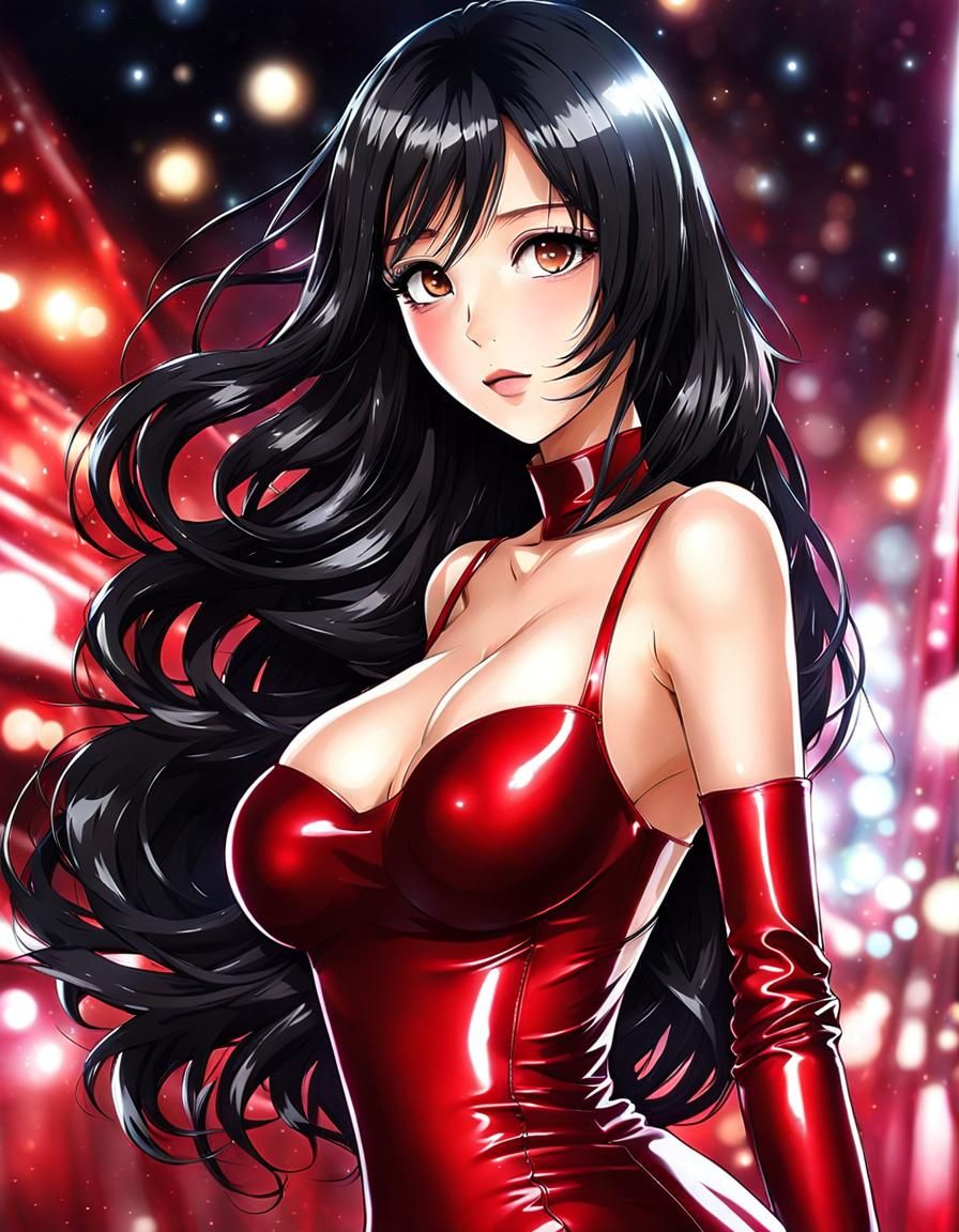 Anime Indonesian Woman in Red Latex Dress