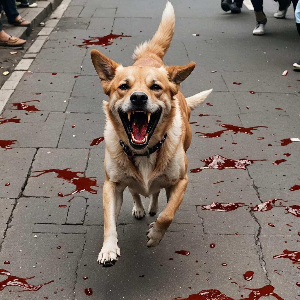 Rampaging Dog Covered in Blood