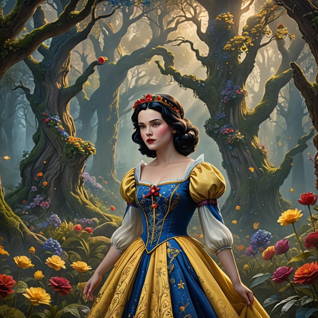Snow White in Misty Forest: Fantasy Concept Art