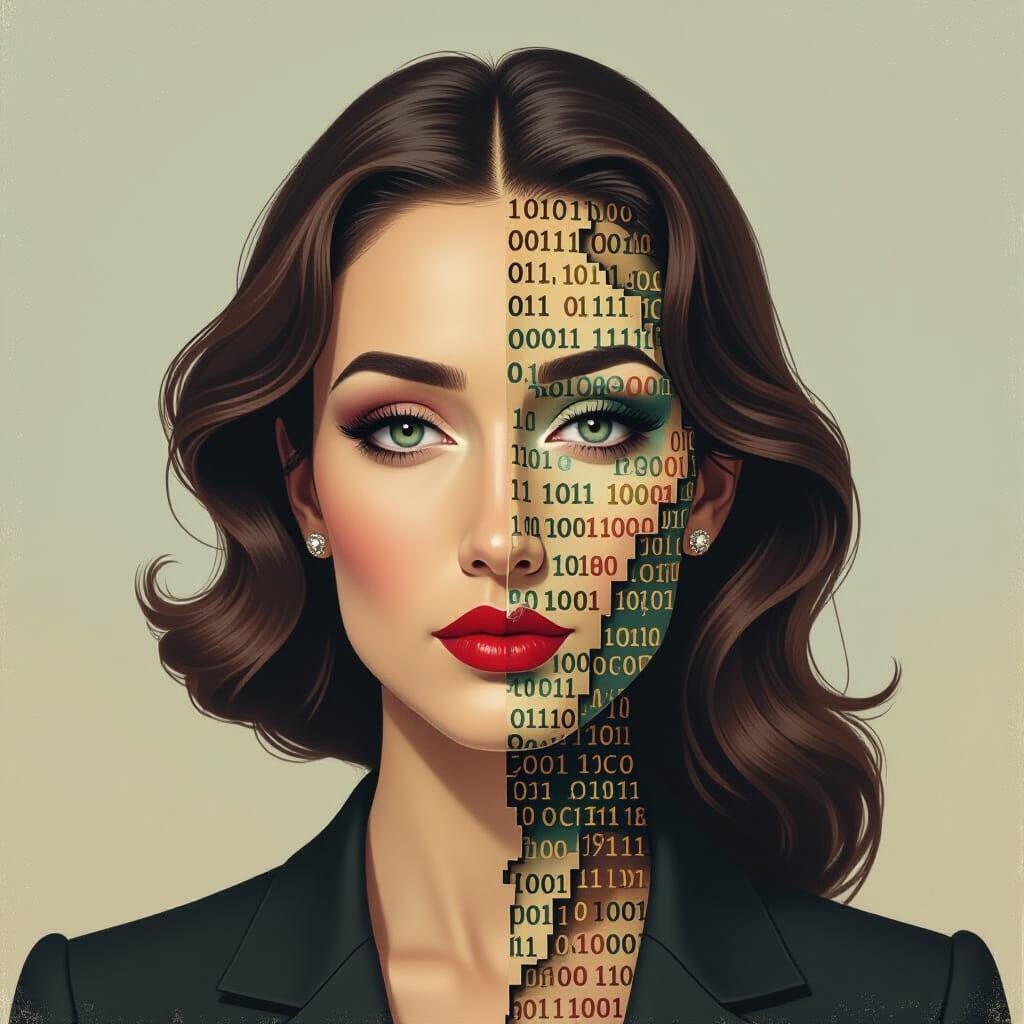 Surreal AI Minister: Human Face Dissolving Into Code