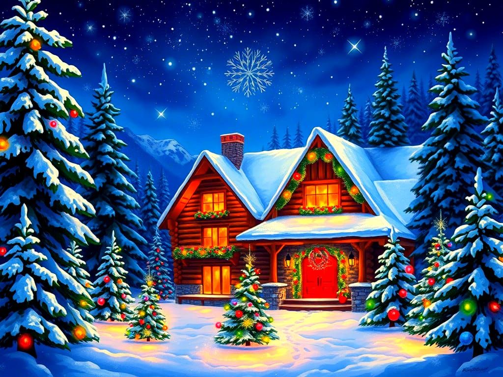 Majestic Snow-Covered Home in Winter Mountainscape