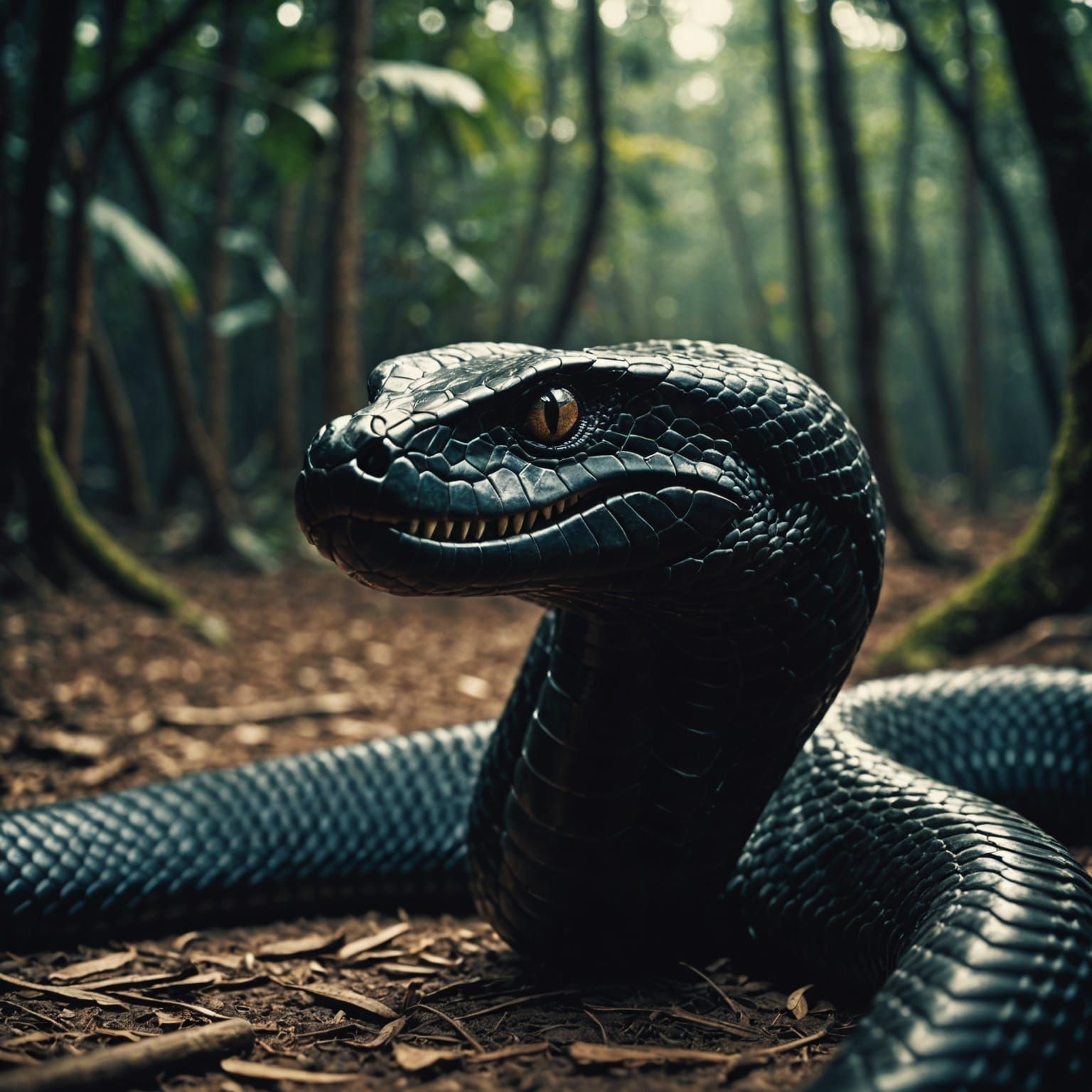Dramatic Black Cobra Cinematic Film Still