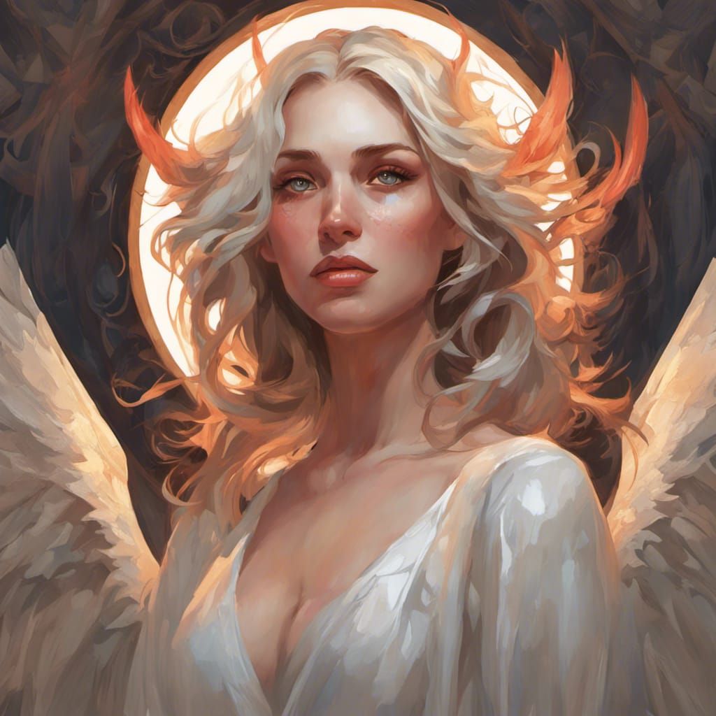 Romantic Woman Portrait with Angel Eyes, Hyperdetailed Art
