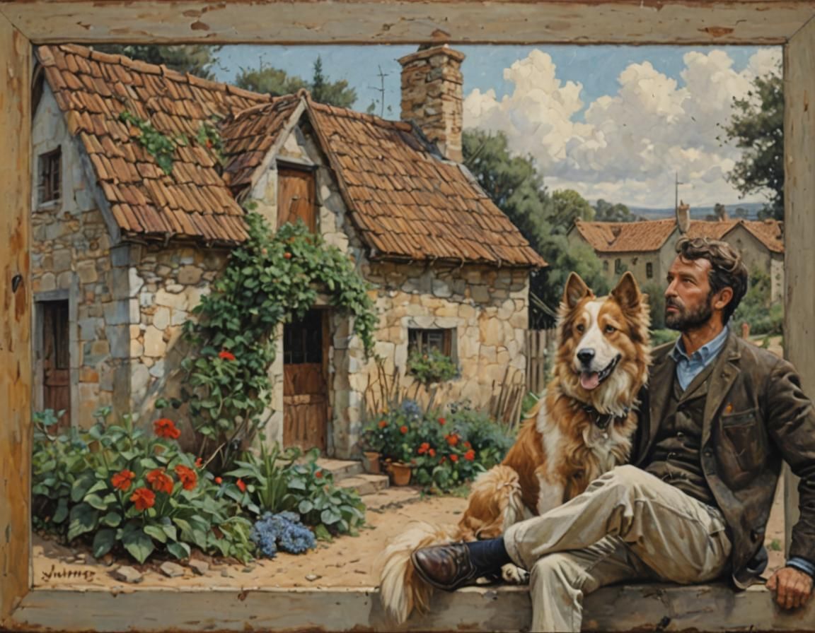 Man and Dog in Oil Painting Style