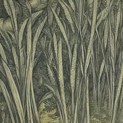 Anxious Plantain Grass: Botanical Ink Drawing