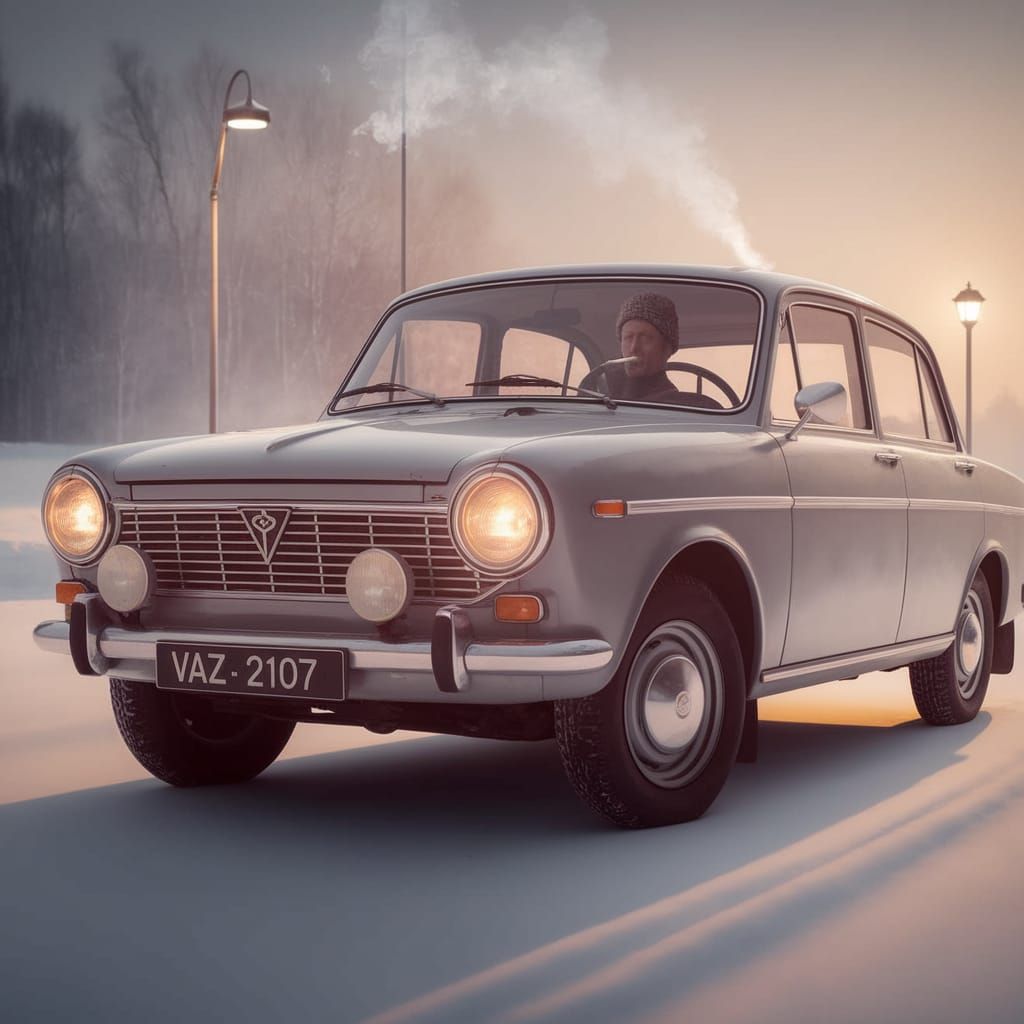 Vintage VAZ 2107 in Snowy Solitude