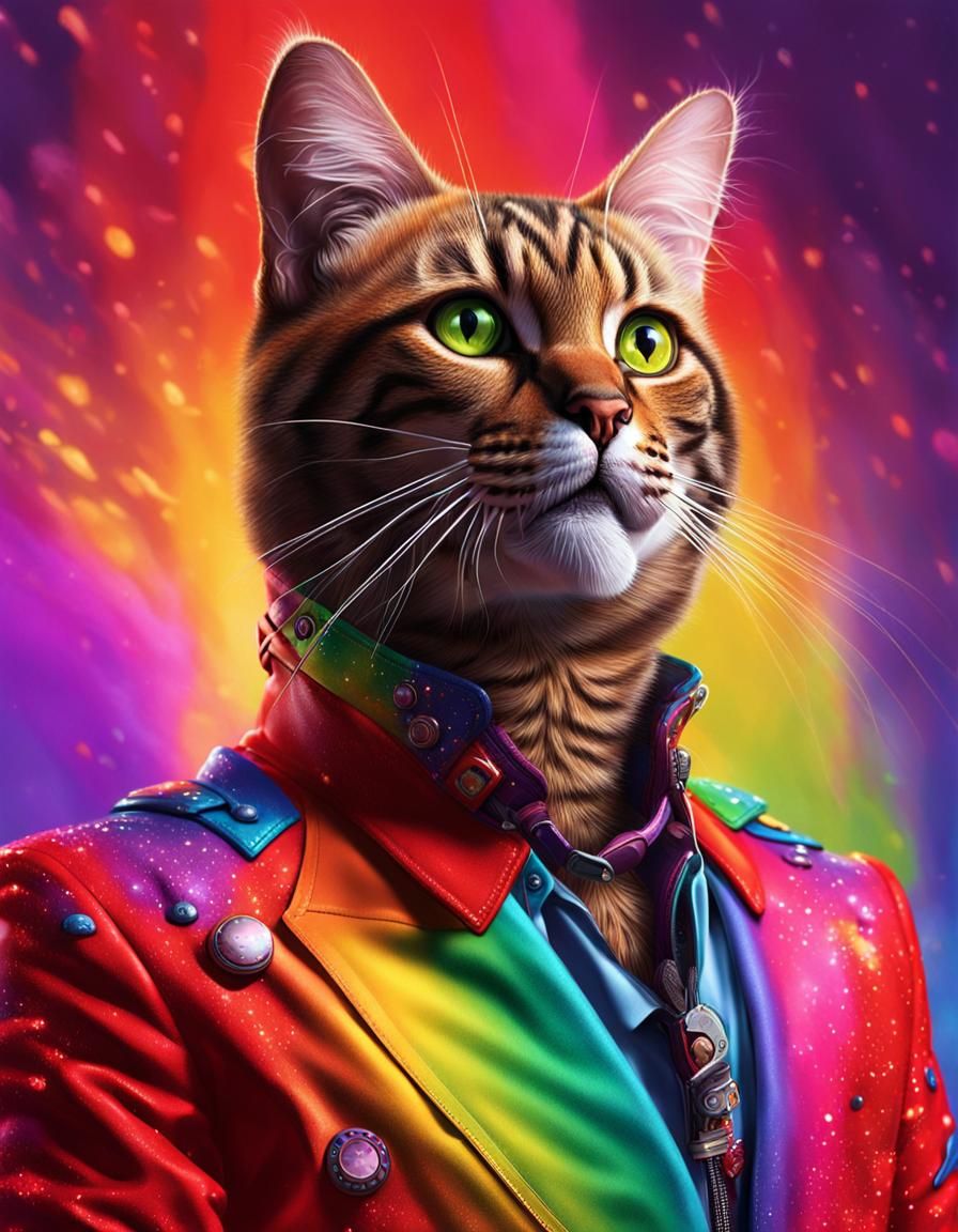 Red Dwarf's Cat in Rainbow Suit: Hyperrealistic Art