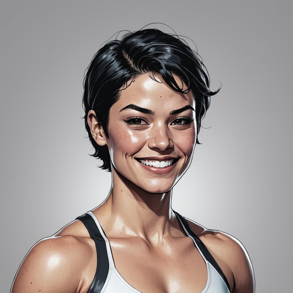 Confident Female Wrestler in Comic Book Style