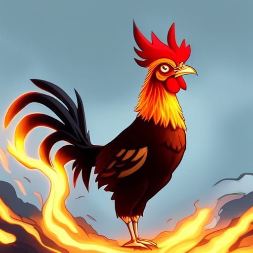 Fiery Lightning Rooster: Anime Digital Illustration