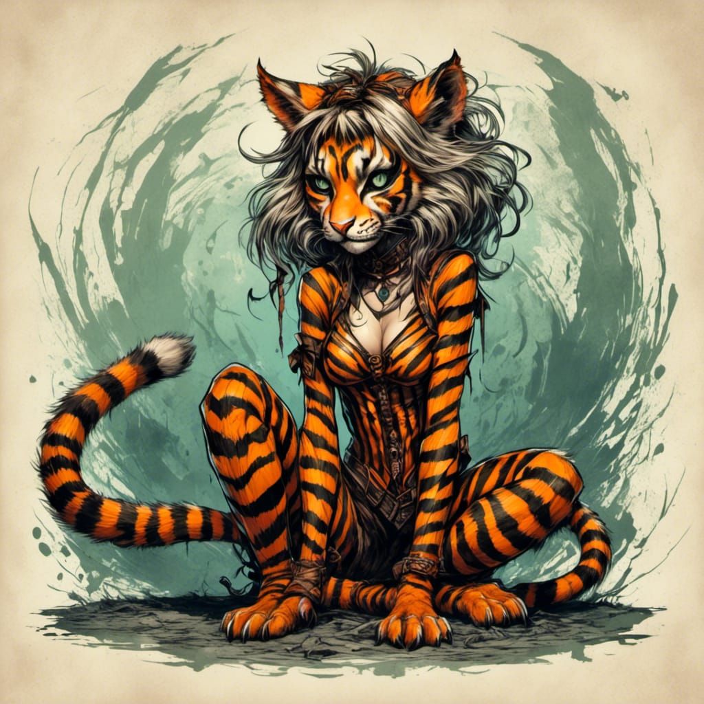 Striking Tiger Catgirl with Buzzed Hair