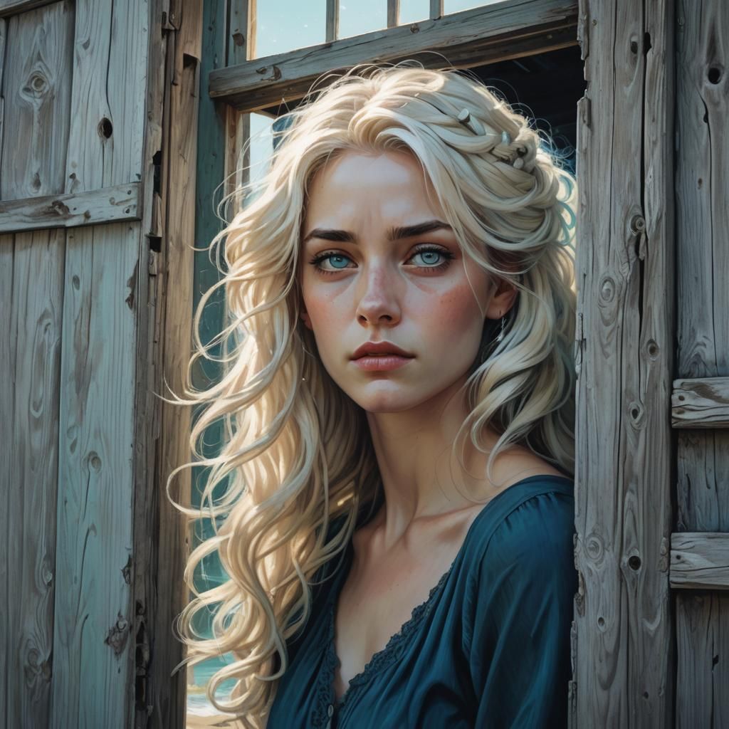 French Girl with Turquoise Eyes in Nostalgic Light