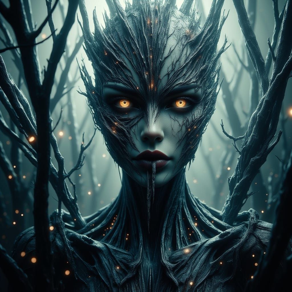 Dark Portrait of Japanese Woman with Biomechanical Features