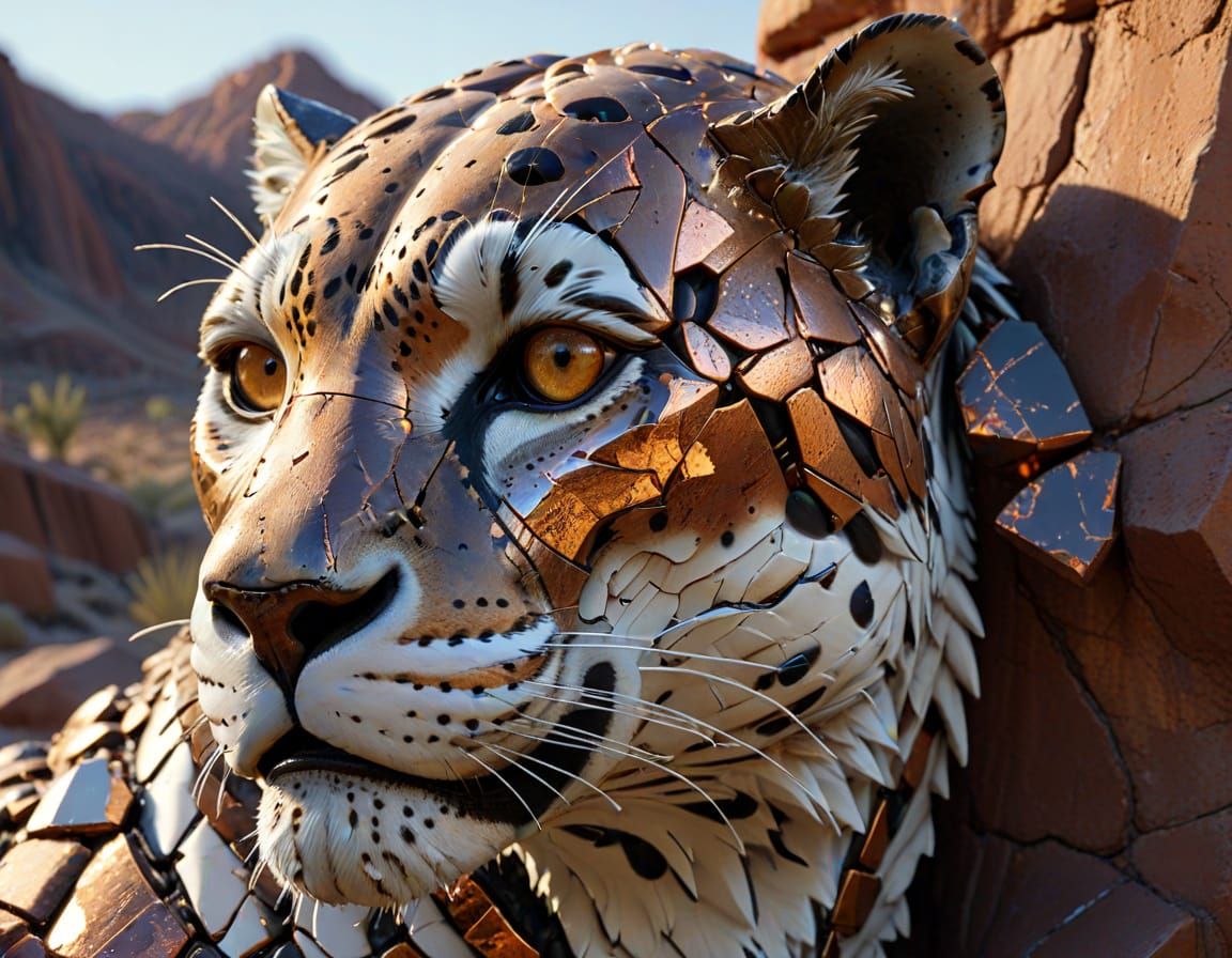 Glass Jaguar Emerges from Cliff in Hyper-Realistic 3D Art