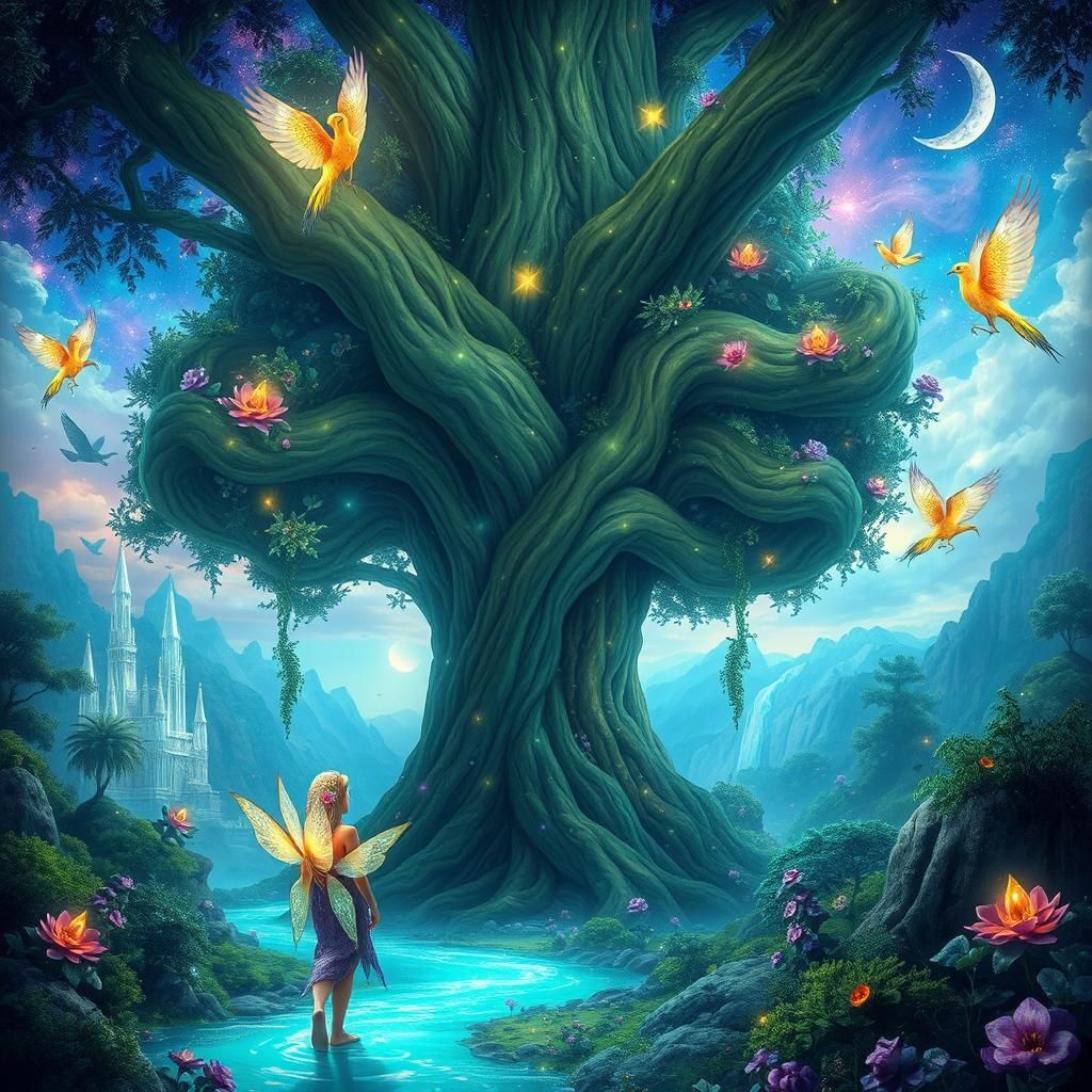 Enchanted Sprite in a Surreal Fairy Landscape