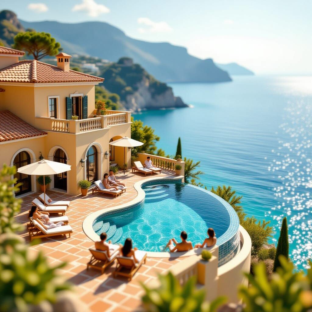 Miniature Mediterranean Villa Overlooking Turquoise Sea