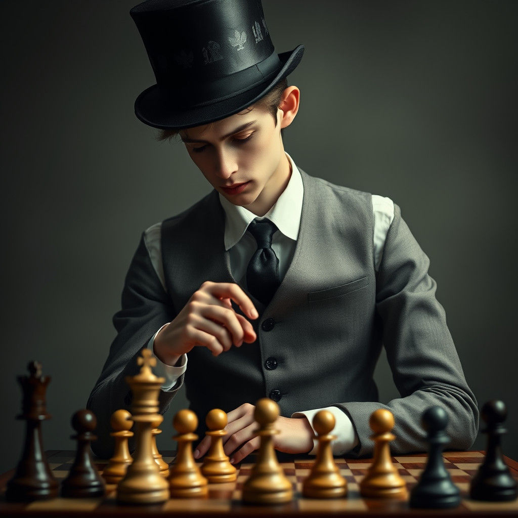 Contemplative Chess Player in Whelan-Inspired Style