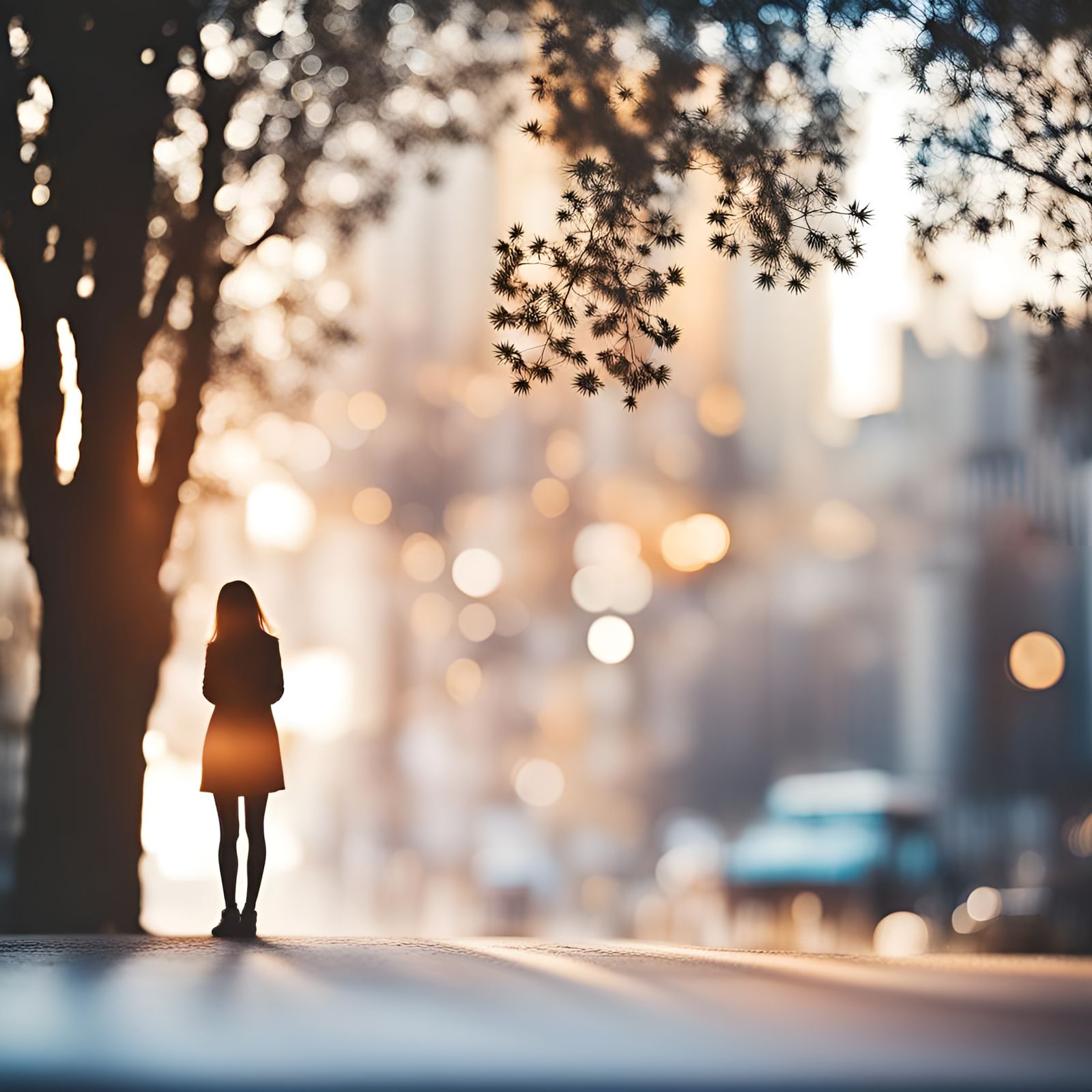 Double Exposure Girl Silhouette with Bokeh
