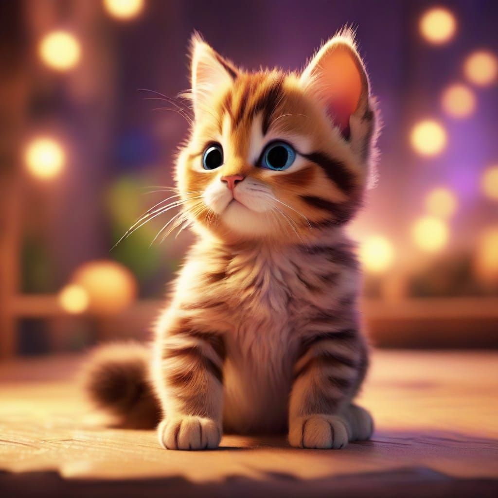 Adorable Kitten Licking Paw: Pixar 3D Digital Art